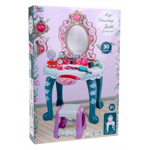 Interaktywna toaletka z lustrem i taboretem dla dziewczynek 3+ Światła dźwięki 22 el.