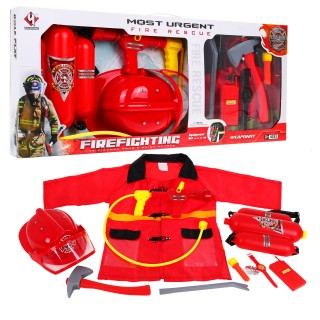 Duży zestaw Strażaka 10 el. dla dzieci 3+ Strój + Kask + Gaśnica + Krótkofalówka