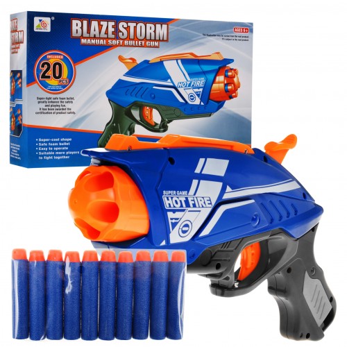 Manualny Pistolet dla dzieci 6+ Blaze Storm Mechanizm sprężynowy + 20 długich Pocisków z pianki