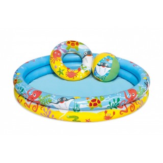 Basen Dmuchany 3w1 dla dzieci 122x20cm Morski BESTWAY + Kółko do pływania + Piłka plażowa