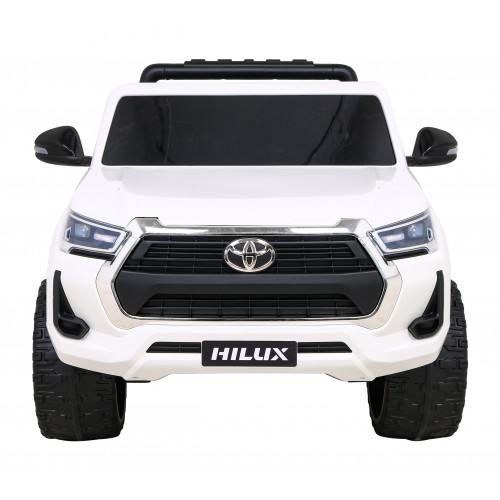 Toyota Hilux na akumulator dla dzieci Biały Pickup + Napęd 4x4 + Pilot + 2 bagażniki