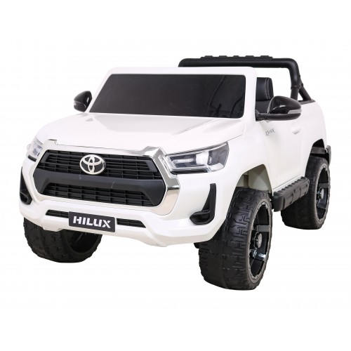 Toyota Hilux na akumulator dla dzieci Biały Pickup + Napęd 4x4 + Pilot + 2 bagażniki