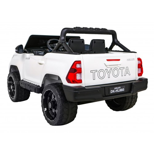 Toyota Hilux na akumulator dla dzieci Biały Pickup + Napęd 4x4 + Pilot + 2 bagażniki