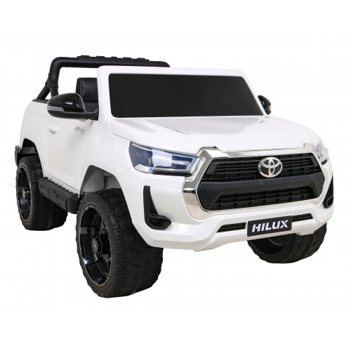 Toyota Hilux na akumulator dla dzieci Biały Pickup + Napęd 4x4 + Pilot + 2 bagażniki