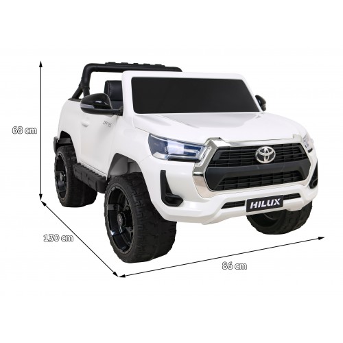 Toyota Hilux na akumulator dla dzieci Biały Pickup + Napęd 4x4 + Pilot + 2 bagażniki