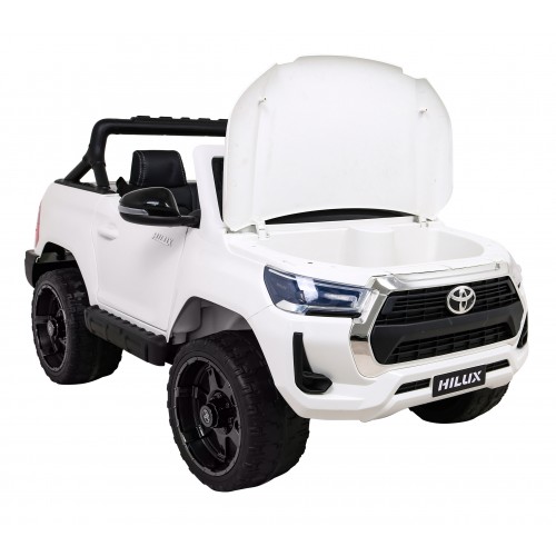 Toyota Hilux na akumulator dla dzieci Biały Pickup + Napęd 4x4 + Pilot + 2 bagażniki