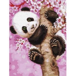 Malowanie po numerach Figlarna Panda 30x50 Płótno + Farby + Pędzle