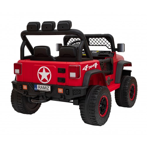 Autko terenowe Geoland Power dla 2 dzieci Czerwony + Pilot + Silniki 2x200W + Bagażnik + Radio MP3 + LED