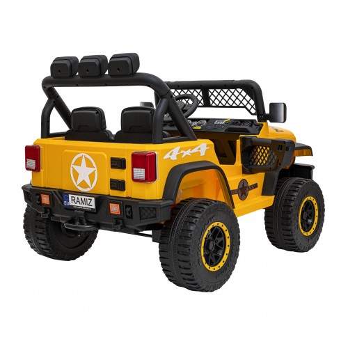 Autko terenowe Geoland Power dla 2 dzieci Żółty + Pilot + Silniki 2x200W + Bagażnik + Radio MP3 + LED