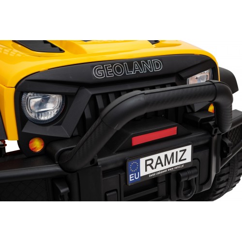 Autko terenowe Geoland Power dla 2 dzieci Żółty + Pilot + Silniki 2x200W + Bagażnik + Radio MP3 + LED