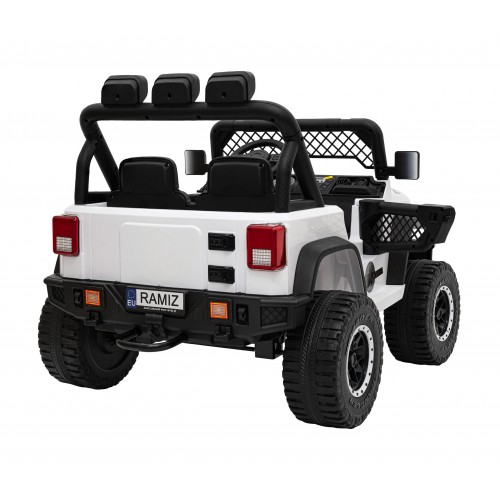 Autko terenowe Geoland Power dla 2 dzieci Biały + Pilot + Silniki 2x200W + Bagażnik + Radio MP3 + LED
