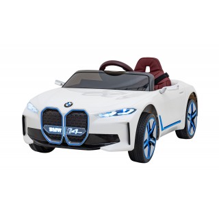 Autko BMW i4 na akumulator dla dzieci Biały + Wolny Start + EVA + Ekoskóra + Audio LED + Pilot