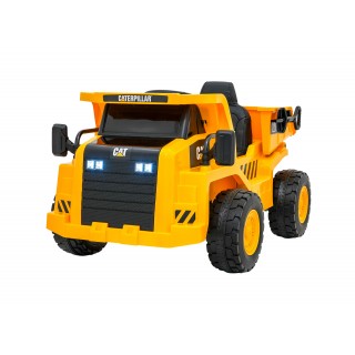 Wywrotka Caterpillar na akumulator dla dzieci Żółty + Ruchomy kiper + Łopatka + Megafon + Audio LED + Ekoskóra
