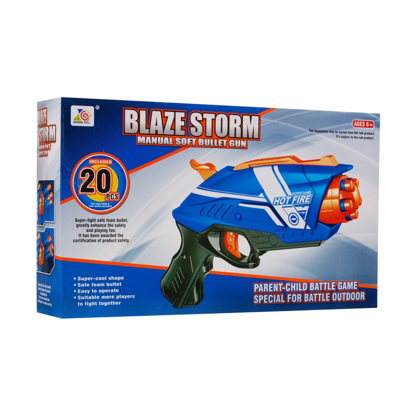 Manualny Pistolet dla dzieci 6+ Blaze Storm Mechanizm sprężynowy + 20 długich Pocisków z pianki