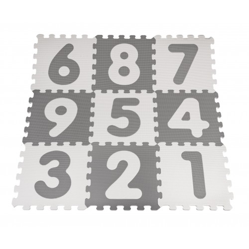 Mata biało-szara z 9 Puzzli dla dzieci 10m+ Wyjmowane cyfry litery + Pianka EVA + Powłoka antybakteryjna Ag+