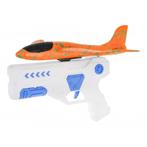 Pistolet z Wyrzutnią Biały + Samolot styropianowy Pomarańczowy dla dzieci 6+