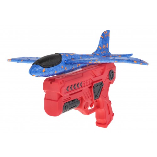 Pistolet z Wyrzutnią Czerwony + Samolot styropianowy Niebieski dla dzieci 6+