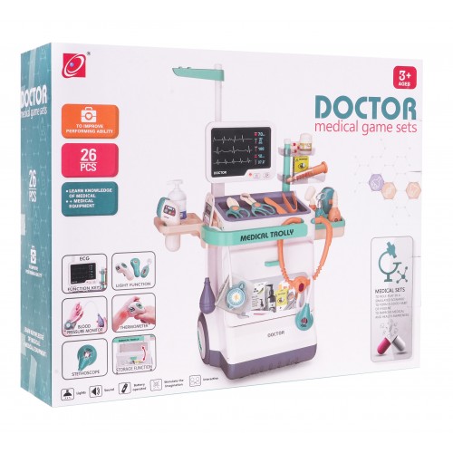 Interaktywny Zestaw Lekarza z Wózkiem lekarskim dla dzieci 3+ EKG RTG + Termometr + Stetoskop + Akcesoria 26 el.