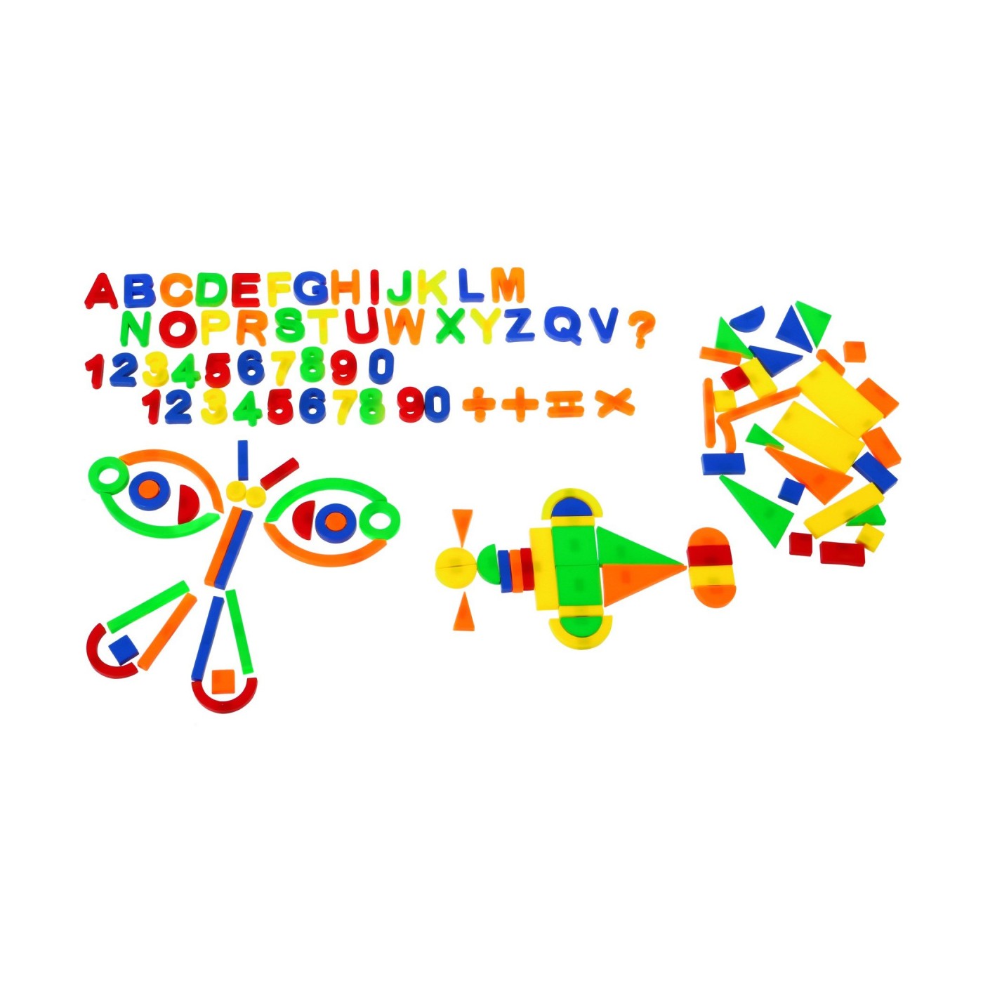 Zestaw kolorowych Magnesów dla dzieci 3+ Zabawka edukacyjna + Cyferki Literki Figury Linie 128 el.