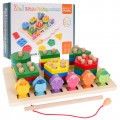 Drewniana Zabawka Edukacyjna 2w1 dla dzieci 3+ Układanka sensoryczna + Gra Łowienie rybek