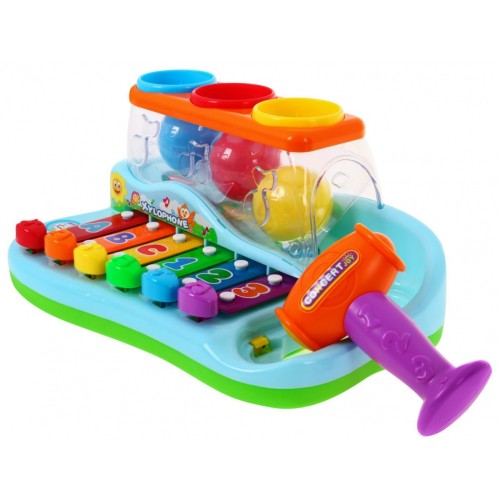 Kolorowe Cymbałki 2w1 dla dzieci 18m+ Instrument + Młotek + Sorter kolorów z kulami