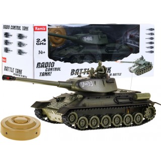 Zdalnie sterowany czołg T-34 dla dzieci 3+ Zielony model Strzelający 1:28 + Wielka Bitwa Czołgów + Dźwięki Światła