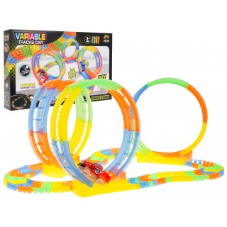 Fluorescencyjny Tor Wyścigowy dla dzieci 3+ Elastyczne części 148 el. + Autko z LED + 3 Pętle 360