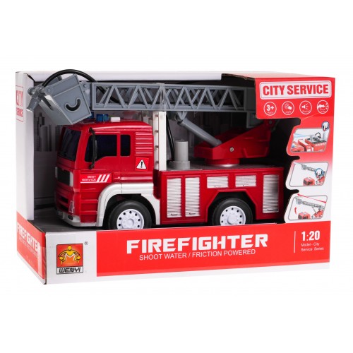Interaktywny Wóz Straży pożarnej dla dzieci 3+ Model 1:20 + Funkcja Wody + Ruchome elementy + Napęd pull back + Dźwięki Światła