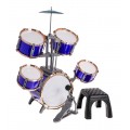Duża Perkusja 5-bębnowa dla dzieci 3+ Niebieski + Metalowy talerz + 2 Pałki + Krzesełko