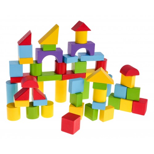 Drewniany Zestaw Klocków 50 el. dla dzieci 18m+ Różne kształty + Sorter u pudełku + Sznurek do przenoszenia