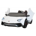 Lamborghini Aventador SV na akumulator dla 2 dzieci Biały + Silnik bezszczotkowy + Pompowane koła + Audio LED