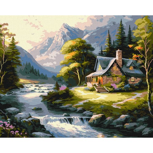 Malowanie po numerach Dom w górach 40x50 Płótno + Farby + Pędzle