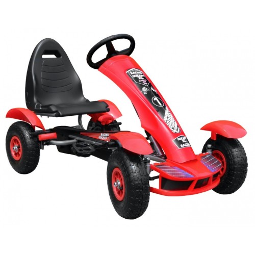 Gokart na pedały Racing XL dla dzieci 3+ Czerwony + Pompowane koła + Regulacja fotela + Wolny bieg