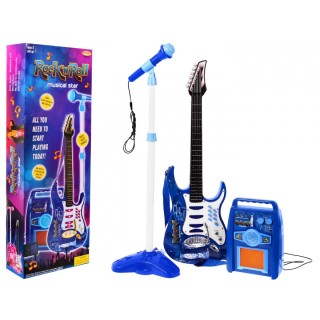 Gitara z akcesoriami dla dzieci 6+ Niebieski zestaw muzyczny Wzmacniacz  + Mikrofon