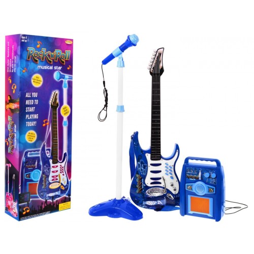 Gitara z akcesoriami dla dzieci 6+ Niebieski zestaw muzyczny Wzmacniacz  + Mikrofon