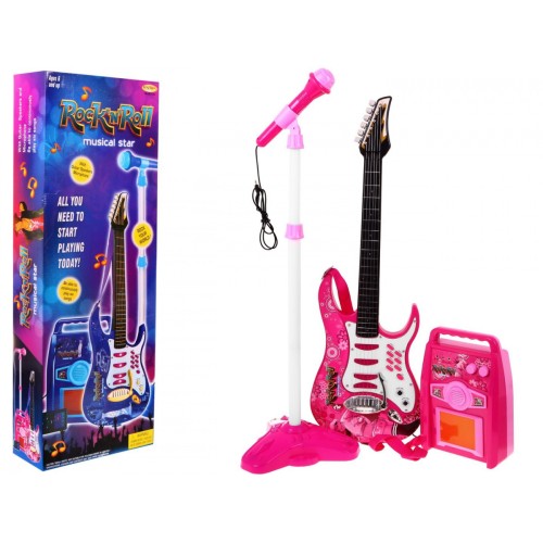 Gitara z akcesoriami dla dzieci 6+ Różowy zestaw muzyczny Wzmacniacz  + Mikrofon