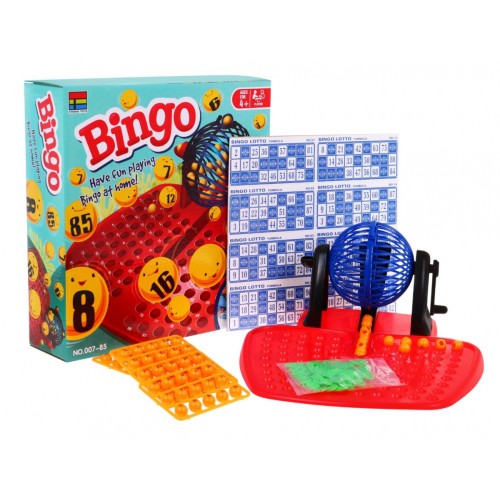 Gra Bingo dla dzieci 4+ Loteria liczbowa + Maszyna losująca z kołowrotkiem + Kule z numerami + Karty Żetony