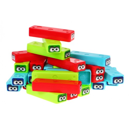 Zręcznościowa gra Dżenga Mini dla dzieci 3+ Układanie wieży + 30 kolorowych Klocków + Kostka do gry