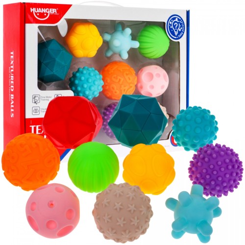 Zestaw 10 gumowych piłek dla dzieci 6m+ i dorosłych Zabawka sensoryczna Antystresowa