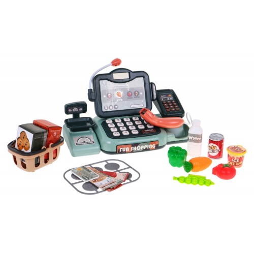 Interaktywna Kasa fiskalna dla dzieci 3+ Zabawa w sklep + Skaner + Kalkulator + Mikrofon + Waga + Koszyk + Akcesoria 24 el.