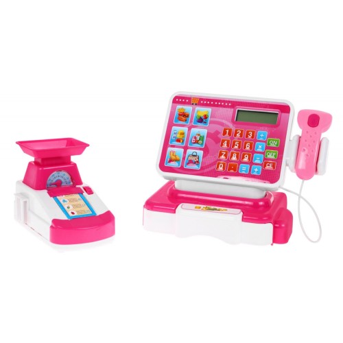 Store cash register + shopping basket, pink accessories