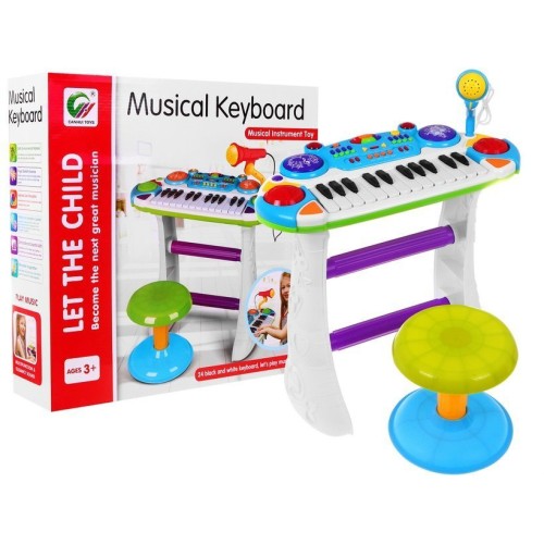 Niebieski zestaw muzyczny Keyboard + Werble + Mikrofon dla dzieci 3+ Światła + Dźwięki 2 oktawy