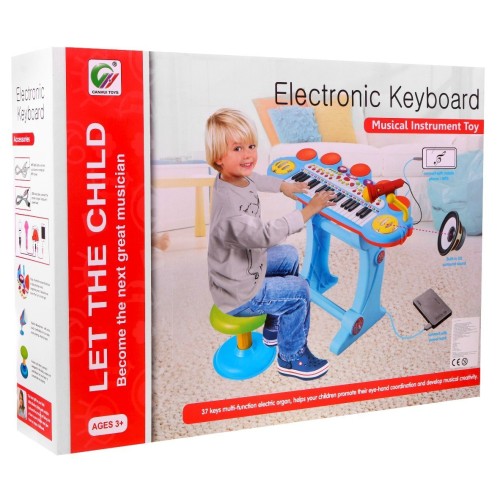 Niebieski zestaw muzyczny Keyboard + Werble + Mikrofon dla dzieci 3+ Światła + Dźwięki 3 oktawy