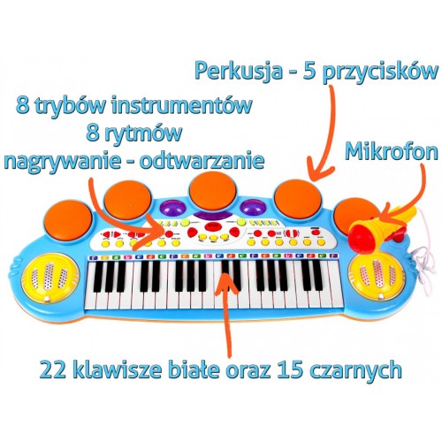 Keyboard Werble MP3 USB 3 Oktawy Niebieski