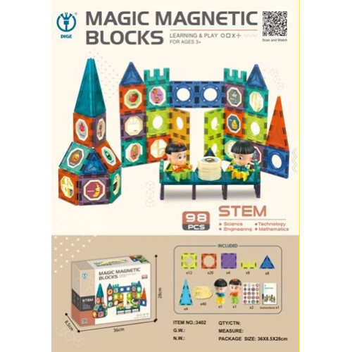 Magnetic Blocks Set of 98 elements
