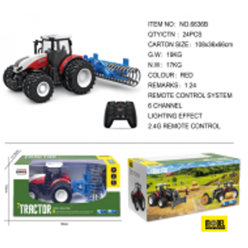 Traktor R/C 1:24 Czerwony z Zgrabiarką