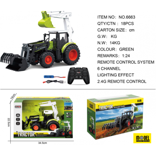 Traktor R/C 1:24 Zielony z Funkcją Koparki