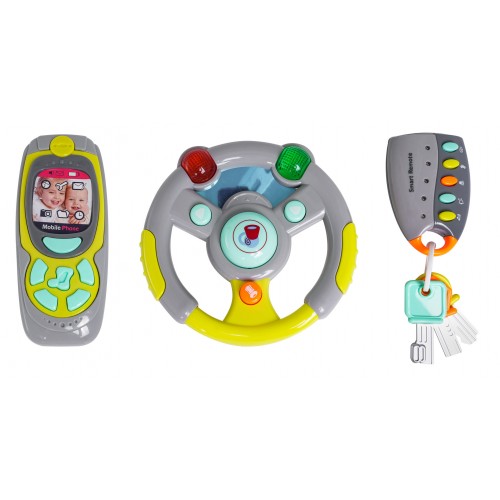 Interaktywny zestaw Kierowcy dla dzieci 3+ Kierownica + Pilot z kluczami + Telefon + Dźwięki Światła
