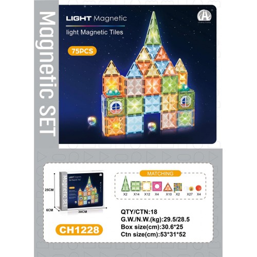 Zestaw Klocków Magnetycznych 3D z Podświetleniem 75el.