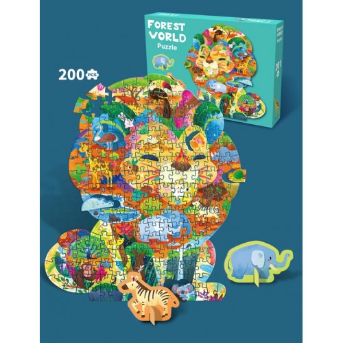 Zestaw Puzzli Dżungla 200 el. z 2 kartonowymi zwierzątkami dla dzieci 6+